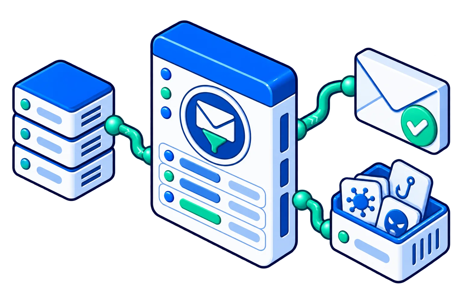 Email security control gateway routing safe mail and quarantining threats