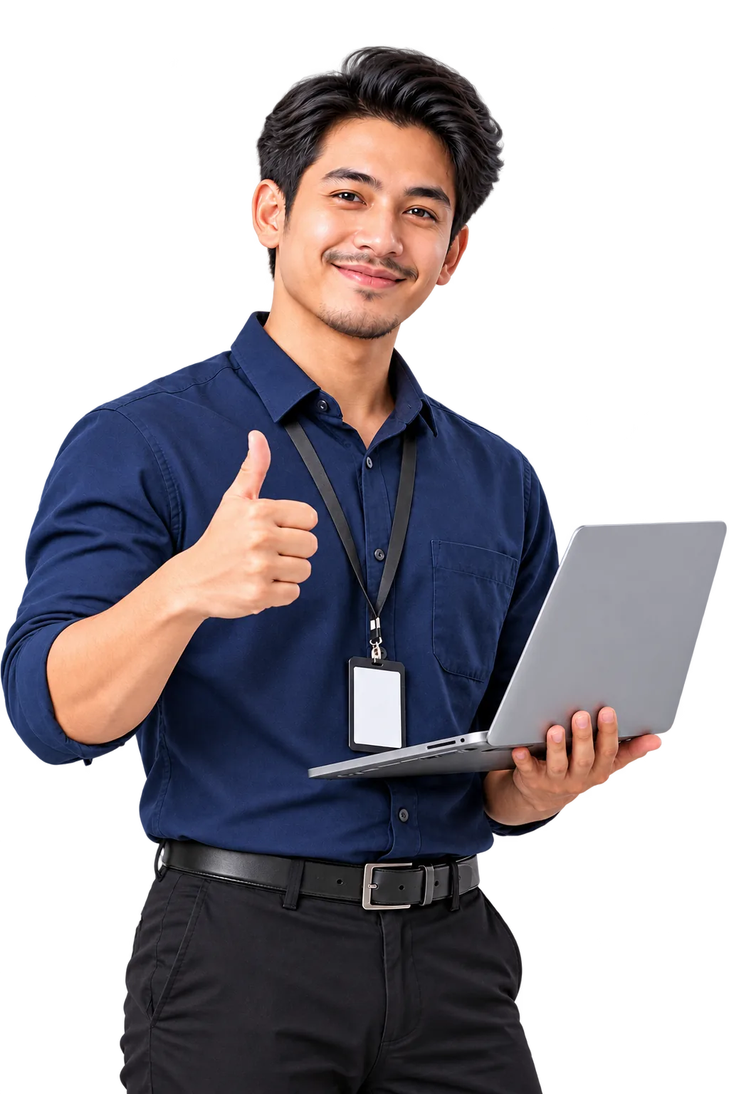 Myduniahosting engineer with a laptop giving a thumbs up